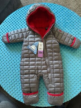 Snozu Quilted Baby Snowsuit in Gray with Red Lining
